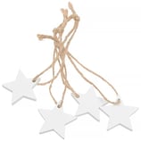 Holzsterne weiß mit rustikaler Schnur - 4 Stück