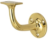 Handlaufstütze - Messing poliert - abgebogen 90° - mit flacher Auflageplatte