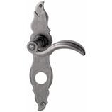 Türdrückergarnitur - HAGER 12.130H/12.131 Serie Bourgeois - geschmiedet, thermopatiniert - für Haustüren - Drückervierkant 9 mm - mit Langschild RZ 78