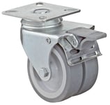 Doppel-Lenkrolle 2014 - mit Feststeller - Lauffläche Gummi - mit Anschraubplatte