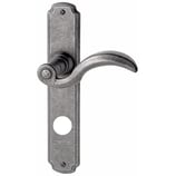 Türdrückergarnitur - HAGER 12.130H/12.33H Serie Bourgeois - geschmiedet, thermopatiniert - für Haustüren - Drückervierkant 9 mm - mit Langschild RZ 78