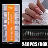 τεχνητά νύχια 12 μεγέθοι 240τμχ – Extra Long Full Cover Nail Tips Clear Soft Gel Tips 240pcs