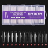Κασετίνα μαλακά τεχνητά νύχια 12 μεγέθοι 240τμχ – Extra Long Full Cover Nail Tips Clear Soft Gel Tips 240pcs