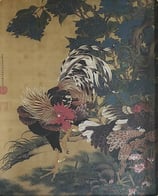 伊藤若冲「紫陽花双鶏図」作品のみ　※和紙に印刷