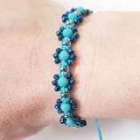Kit Bracciale Macramé Fiore Azzurro / Blu metalizzato