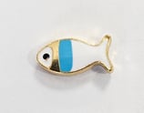 Perlina Metallo Smaltato Pesciolino 17mm  Bianco/Azzurro