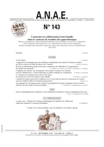 ANAE N° 143 - Construire la collaboration école-famille dans le contexte de troubles des apprentissages