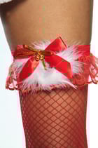 Netz-Strümpfe rot mit  Federn 00346