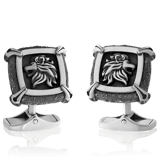 Manschettenknöpfe in Edelstahl mit Löwen Motiv aus dem Atelier der Goldschmiede OBSESSION in Zürich und Wetzikon