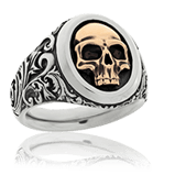 Ring kaufen für Herren: Schädelring in Silber und Rotgold 