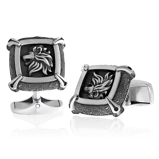 Manschettenknöpfe in Edelstahl mit Löwen Motiv aus dem Atelier der Goldschmiede OBSESSION in Zürich und Wetzikon