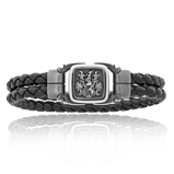 Geknüpftes Lederarmband mit einem individuellen Wappen und Verschluss in Silber aus der Herrenschmuck Kollektion Gremlin von der Goldschmiede OBSESSION Zürich und Wetzikon.