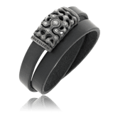 Schwarzes, doppelreihiges Lederarmband mit Silber Verschluss aus der Mikrokosmos Männerschmuck Kollektion der Goldschmiede OBSESSION