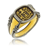 Herrenring in Silber mit Monogram in Rotgold aus der Gremlin Männerschmuck Kollektion der Goldschmiede OBSESSION