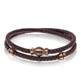 Armband aus geknüpften Leder mit Verschluss und Zwischenteilen in Rotgold aus der Gremlin Männerschmuck Kollektion der Goldschmiede OBSESSION 