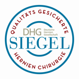 DHG Gütesiegel und Link zur Herniamed Qualitätssicherungsstudie