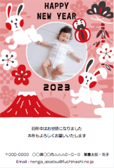 かわいいうさぎが描かれた赤ちゃんの年賀状