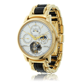 Herrenuhr von Jaeger LeCoultre mit einem Uhrenband in Gelbgold mit Leder, speziel angefertigt von der Goldschmiede OBSESSION Zürich und Wetzikon