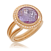 Schmuckring in Rotgold mit einem Amethysten und Brillanten aus der Fatima Kollektion der Goldschmiede OBSESSION Zürich und Wetzikon
