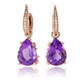 Ohrringe in Rotgold mit Brillanten und Amethysten aus der Gremlin Kollektion der Goldschmiede OBSESSION Zürich und Wetzikon