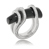 Schmuckring in Weissgold mit einem Onix und Brillanten aus der Himalaja Kollektion der Goldschmiede OBSESSION Zürich und Wetzikon