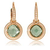 Ohrschmuck in Rotgold mit Prasolithen und Brillanten, aus der Fatima Kollektion der Goldschmiede OBSESSION Zürich und Wetzikon.