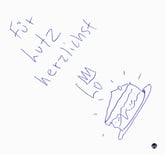 Auch mein Exemplar seines neuesten Buchwerkes signierte Lo Graf von Blickensdorf samt skizziertem Tortenstück gern. 