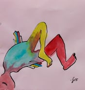 Feldenkrais mit Fantasie, Tusche und Farbe auf rosa Briefumschlag