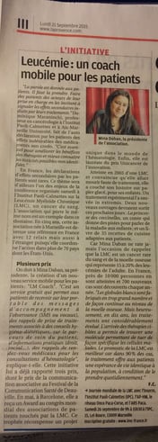 LMC France lmcoach presse journal provence leucemie myeloide chronique traitement novartis adherence observance caoch
