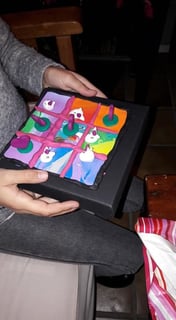 Morpion Fimo licorne réalisé en Atelier Anniversaire enfant à domicile thème licorne