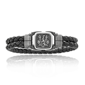 Geknüpftes Lederarmband mit einem individuellen Wappen und Verschluss in Silber aus der Herrenschmuck Kollektion Gremlin von der Goldschmiede OBSESSION Zürich und Wetzikon.