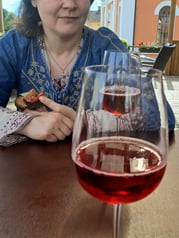 Glass of red cider in Resto Terase cafe, Sabile, Latvia