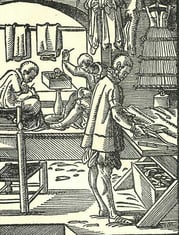 Renaissance woodcut of German tailors in their workshop