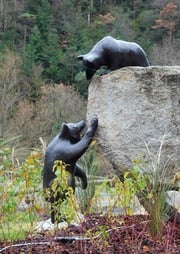 Des oursons sur le rondpoint de la D117 à Axat/Aude