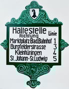 Bild Nr. 32: Haltestellentafel der Basler Strassenbahnen (BStB) anfangs des letzten Jahrhunderts, 80x100 