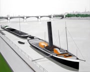 Bild Nr.24: Am 2.Juni 1904 - Ankunft des ersten Rhein-Schleppzuges in Basel, beladen mit 300 Tonnen Kohle für die Gaskokerei, 100x80