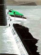 Bild Nr. 16: Havarie der «MS Birsigtal» an der Mittleren Brücke in Basel am 4.Juli 1958,  60x80