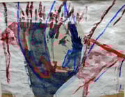 "Lang her #4, 2017, MT und Collage auf Papier, ca. 21x27cm