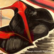 Aquarell auf Tonpapier, Titel: Red Shoes (Ausschnitt), ca. 70 x 50, 2015, www.artboxmunich.de