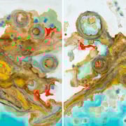 "ORION'S PAINT POTS"  diptych    (30x30 ea / 30x60 oa)   SOLD
