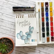 Da habe ich mal etwas Neues gewagt. Die Zeichnung entstand im Botanischen Garten Zürich. Mit den Aquarellfarben ausgemalt, mit dem lateinischen Namen des Kaktus ergänzt.