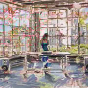 dénesh ghyczy, "live session", 2024, 150 x 200 cm, oil & acrylic on canvas – erlas galerie