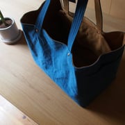 『recta bag』　blue/camel　持ち手肩掛け仕様