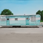 Robert Waddington, "Montana Blue and White Trailer Home", watercolor, 8" x 10"