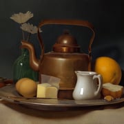 Jeremy Deck, "Copper Kettle Still Life", 12" x 16", oil on linen