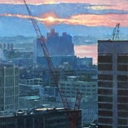 Patrick Crofton, “Center City Construction”, oil on panel, 14” x 11”