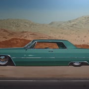 Robert Waddington, "Green Cadillac Low Rider", oil, 36" x 58"