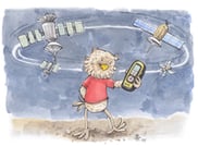 Der Steinkauz Fabian ist mit dem Fernglas in den Händen im Wald unterwegs. Um ihn herum sind viele Bäume mit verschiedenen Waldtieren und drei Kindern, die diese entdecken und dort spielen.