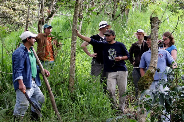 Luis Caballero (ganz links, Kaffeefarmer AACRI), José Rivera, Pingo, José Cueva, Kaspar, Franklin Navarrete, Kira Schubert