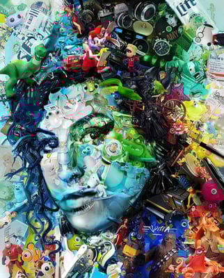 Ilusión Óptica Amy Winehouse / Arte Digital sobre retablo en madera con acabado en resina / 1.50 x 1.22 mts / DISPONIBLE